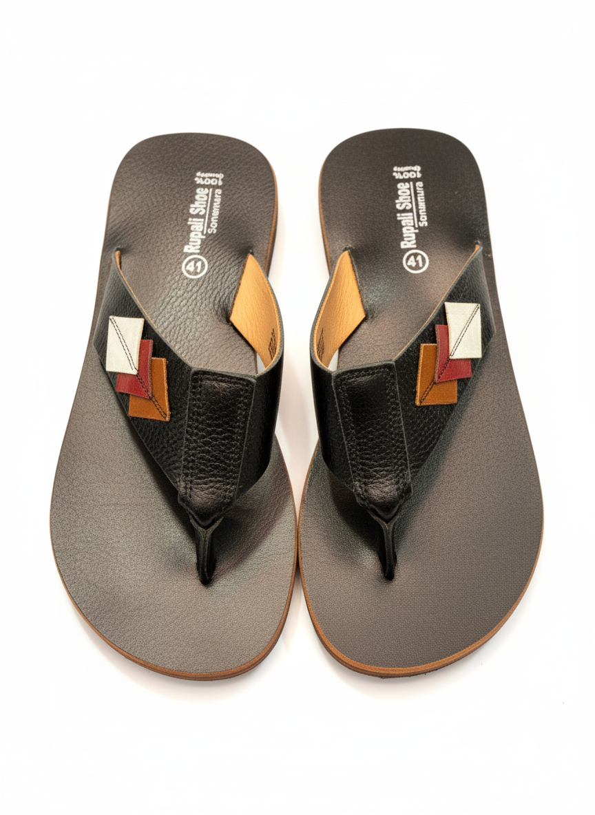 Men’s Premium Leather Casual Chappal – Black.